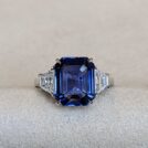 2.80Ct Blue Sapphire Emerald Cut Three Stone Ring | Elegant Trilogy Cocktail Ring For Women | Luxury Party Wear Jewelry Gift