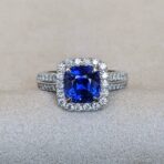 2.40Ct Blue Sapphire Cushion Cut Halo Ring | Elegant Anniversary Gift Jewelry For Women