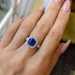 2.40Ct Blue Sapphire Cushion Cut Halo Ring | Elegant Anniversary Gift Jewelry For Women