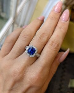 2.40Ct Blue Sapphire Cushion Cut Halo Ring | Elegant Anniversary Gift Jewelry For Women