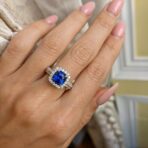 2.40Ct Blue Sapphire Cushion Cut Halo Ring | Elegant Anniversary Gift Jewelry For Women