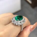 3.50Ct Green Oval Halo Solitaire Bridal Ring | Glamorous Celebrity-Inspired Jewelry For Women
