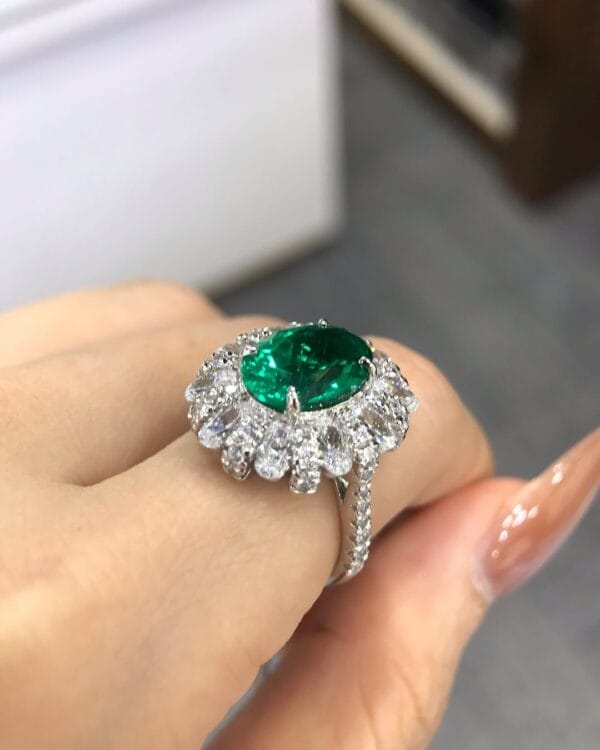3.50Ct Green Oval Halo Solitaire Bridal Ring | Glamorous Celebrity-Inspired Jewelry For Women