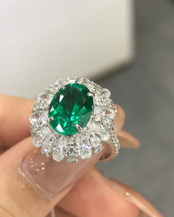 3.50Ct Green Oval Halo Solitaire Bridal Ring | Glamorous Celebrity-Inspired Jewelry For Women