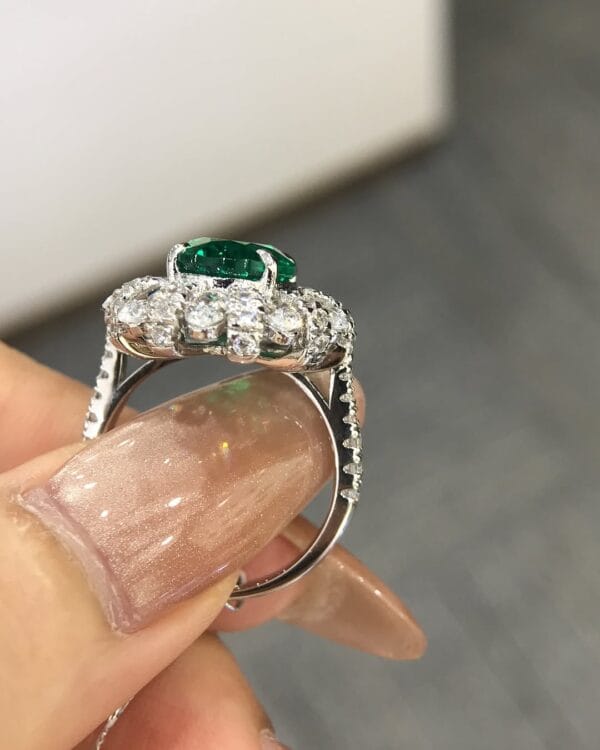 3.50Ct Green Oval Halo Solitaire Bridal Ring | Glamorous Celebrity-Inspired Jewelry For Women
