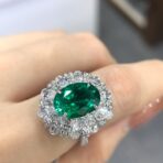 3.50Ct Green Oval Halo Solitaire Bridal Ring | Glamorous Celebrity-Inspired Jewelry For Women