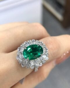 3.50Ct Green Oval Halo Solitaire Bridal Ring | Glamorous Celebrity-Inspired Jewelry For Women