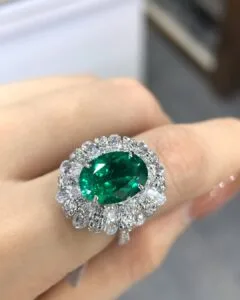 3.50Ct Green Oval Halo Solitaire Bridal Ring | Glamorous Celebrity-Inspired Jewelry For Women