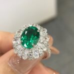 3.50Ct Green Oval Halo Solitaire Bridal Ring | Glamorous Celebrity-Inspired Jewelry For Women