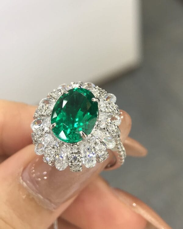 3.50Ct Green Oval Halo Solitaire Bridal Ring | Glamorous Celebrity-Inspired Jewelry For Women