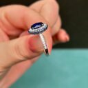 2.50Ct Blue Sapphire Oval Halo Solitaire Engagement Ring | Luxury Designer Ring for Her