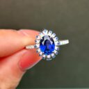 2.50Ct Blue Sapphire Oval Halo Solitaire Engagement Ring | Luxury Designer Ring for Her