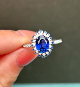2.50Ct Blue Sapphire Oval Halo Solitaire Engagement Ring | Luxury Designer Ring for Her