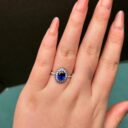 2.50Ct Blue Sapphire Oval Halo Solitaire Engagement Ring | Luxury Designer Ring for Her