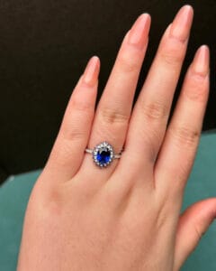 2.50Ct Blue Sapphire Oval Halo Solitaire Engagement Ring | Luxury Designer Ring for Her