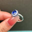2.50Ct Blue Sapphire Oval Halo Solitaire Engagement Ring | Luxury Designer Ring for Her