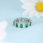 3.50Ct White & Green Emerald Cut Eternity Band | Full Stacking Promise Ring | Birthday Gift Jewelry for Women