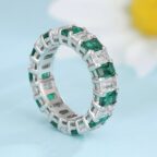 3.50Ct White & Green Emerald Cut Eternity Band | Full Stacking Promise Ring | Birthday Gift Jewelry for Women