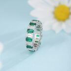 3.50Ct White & Green Emerald Cut Eternity Band | Full Stacking Promise Ring | Birthday Gift Jewelry for Women
