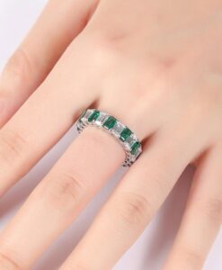 3.50Ct White & Green Emerald Cut Eternity Band | Full Stacking Promise Ring | Birthday Gift Jewelry for Women