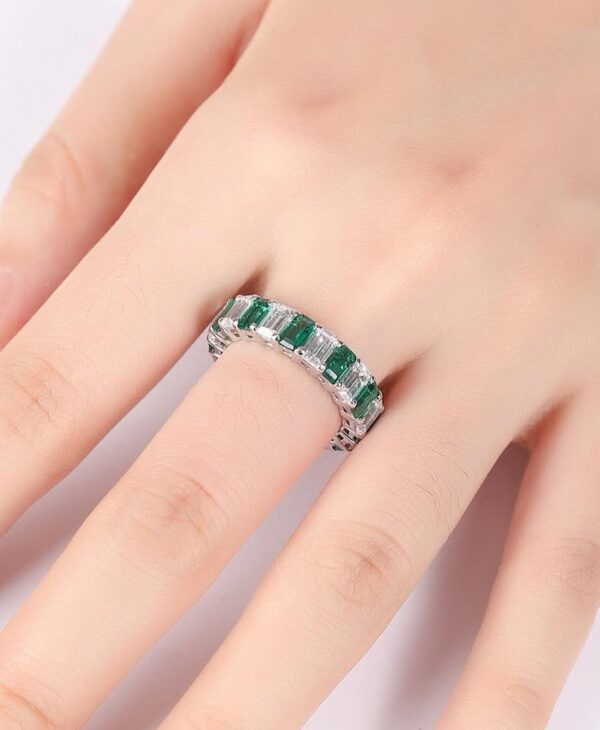 3.50Ct White & Green Emerald Cut Eternity Band | Full Stacking Promise Ring | Birthday Gift Jewelry for Women