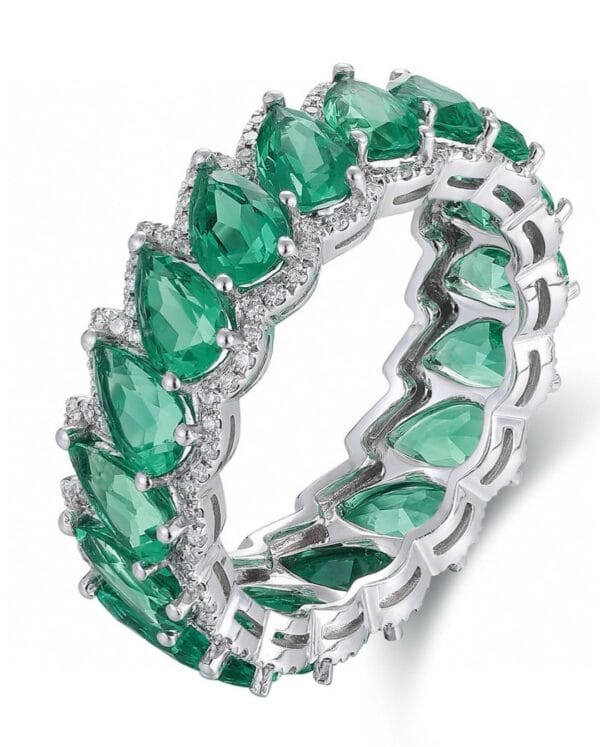 3.80Ct Green Pear Cut Full Eternity Band Ring | Anniversary Gift for Wife | Luxury Designer Jewelry for Women