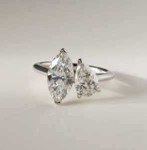 2.10TCW White Marquise and Pear Cut Two Stone Proposal Ring for Her | Elegant Statement Ring for Women