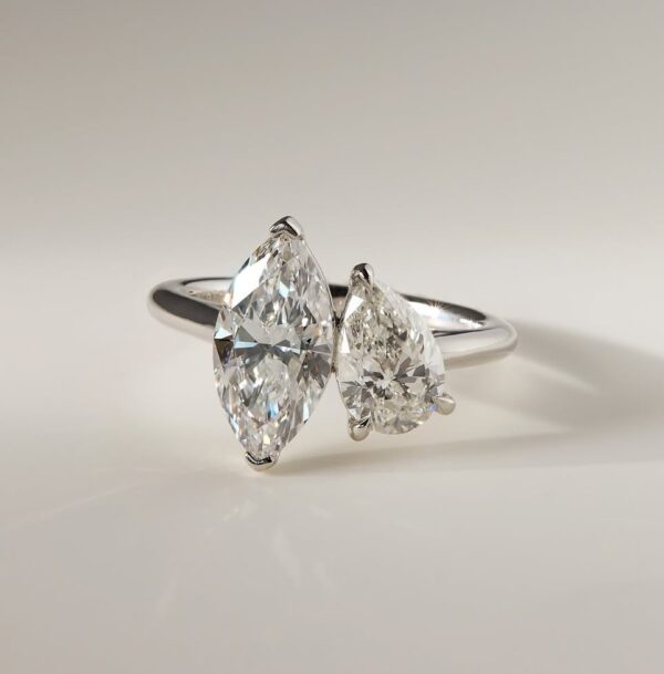 2.10TCW White Marquise and Pear Cut Two Stone Proposal Ring for Her | Elegant Statement Ring for Women
