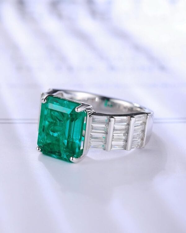3.00Ct Green Emerald Cut Solitaire Engagement Wedding Ring For Women | Bold Statement Jewelry Gift For Mom