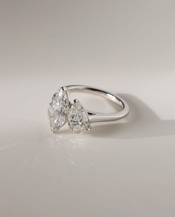2.10TCW White Marquise and Pear Cut Two Stone Proposal Ring for Her | Elegant Statement Ring for Women