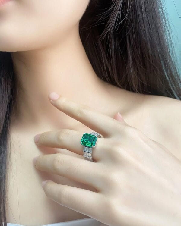 3.00Ct Green Emerald Cut Solitaire Engagement Wedding Ring For Women | Bold Statement Jewelry Gift For Mom