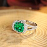 2.80Ct Green Cushion Cut Halo Cocktail Ring | Celebrity Inspired Statement Jewelry Gift for Women