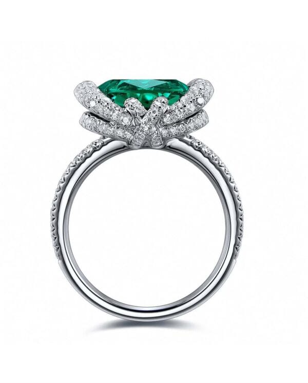 2.80Ct Green Cushion Cut Halo Cocktail Ring | Celebrity Inspired Statement Jewelry Gift for Women