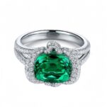 2.80Ct Green Cushion Cut Halo Cocktail Ring | Celebrity Inspired Statement Jewelry Gift for Women