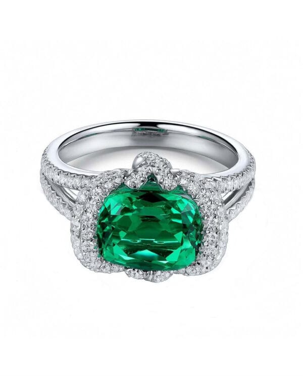 2.80Ct Green Cushion Cut Halo Cocktail Ring | Celebrity Inspired Statement Jewelry Gift for Women