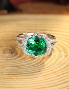 2.80Ct Green Cushion Cut Halo Cocktail Ring | Celebrity Inspired Statement Jewelry Gift for Women