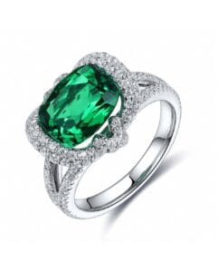 2.80Ct Green Cushion Cut Halo Cocktail Ring | Celebrity Inspired Statement Jewelry Gift for Women