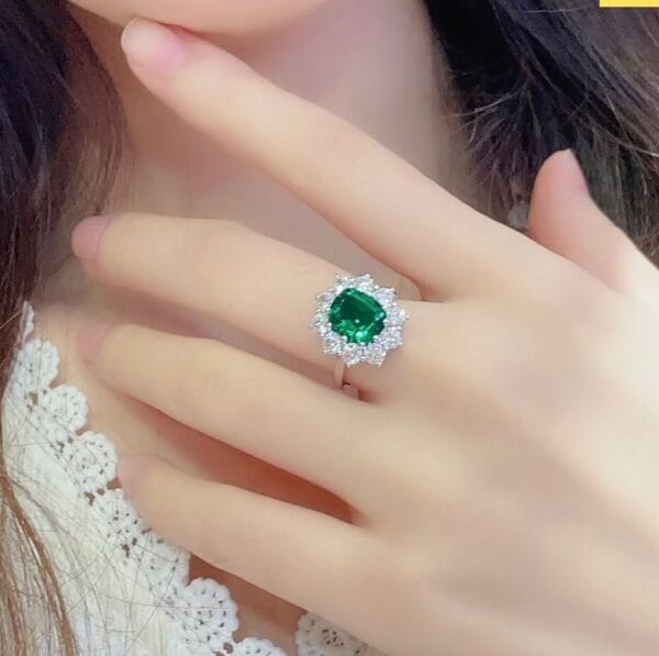 2.60Ct Cushion Cut Green Halo Ring | Elegant Anniversary Gift Ring for Wife | Bridesmaid Wedding Jewelry for Her