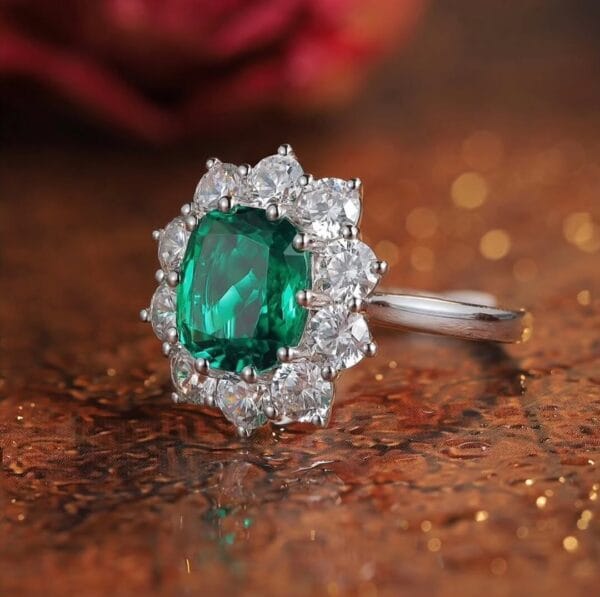 2.60Ct Cushion Cut Green Halo Ring | Elegant Anniversary Gift Ring for Wife | Bridesmaid Wedding Jewelry for Her