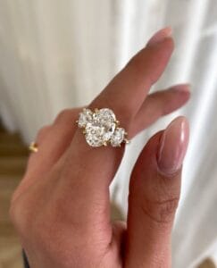 2.20Ct White Oval Cut Three Stone Anniversary Ring | Elegant Statement Jewelry Gift For Wife