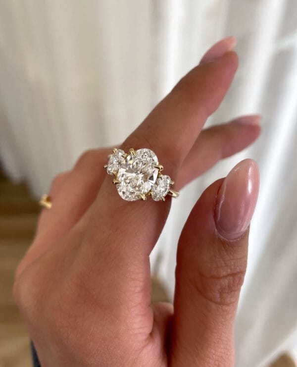 2.20Ct White Oval Cut Three Stone Anniversary Ring | Elegant Statement Jewelry Gift For Wife