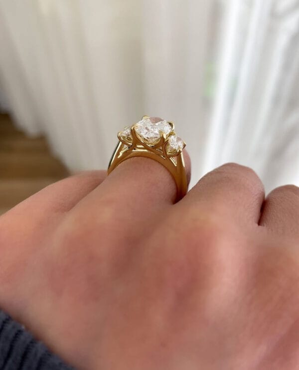 2.20Ct White Oval Cut Three Stone Anniversary Ring | Elegant Statement Jewelry Gift For Wife
