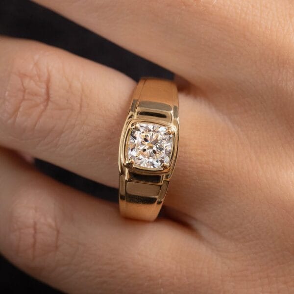 1.50CT White Cushion Cut Bezel Set Engagement Ring for Men | Elegant Father’s Day Gift Ring