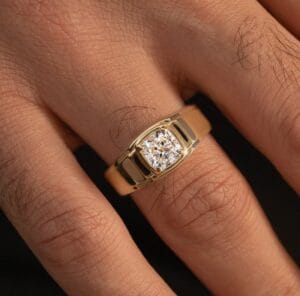 1.50CT White Cushion Cut Bezel Set Engagement Ring for Men | Elegant Father’s Day Gift Ring