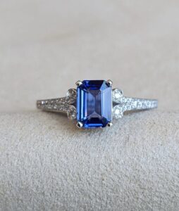 0.80Ct Blue Sapphire Emerald Cut Solitaire Ring | Minimalist Promise Jewelry Gift for Women