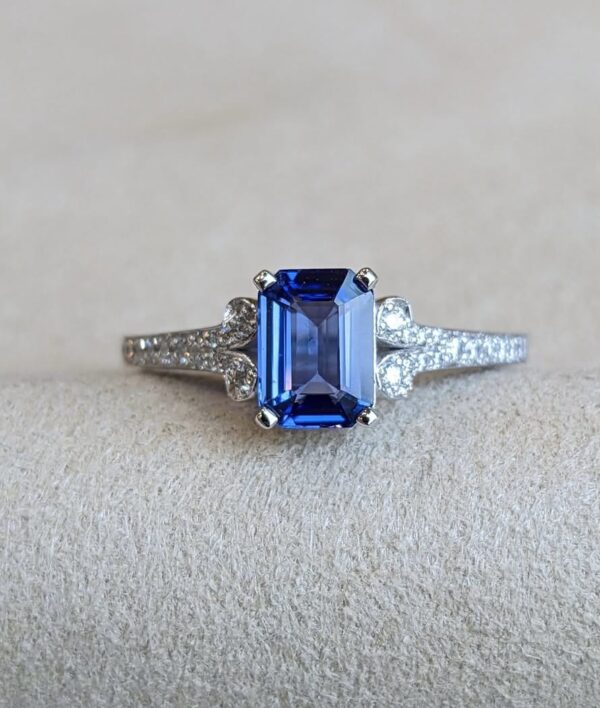 0.80Ct Blue Sapphire Emerald Cut Solitaire Ring | Minimalist Promise Jewelry Gift for Women