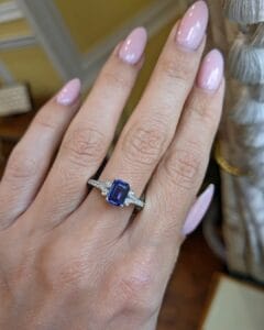 0.80Ct Blue Sapphire Emerald Cut Solitaire Ring | Minimalist Promise Jewelry Gift for Women