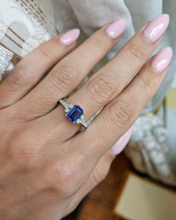 0.80Ct Blue Sapphire Emerald Cut Solitaire Ring | Minimalist Promise Jewelry Gift for Women