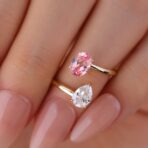 2.10Ct Pink Oval & White Pear Cut Toi Et Moi Ring | Two Stone Open Stacking Ring for Women | Elegant Birthday Gift Jewelry