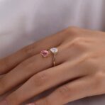 2.10Ct Pink Oval & White Pear Cut Toi Et Moi Ring | Two Stone Open Stacking Ring for Women | Elegant Birthday Gift Jewelry